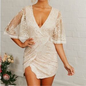 NWT HELLO MOLLY gold sequin mini dress sz. XS